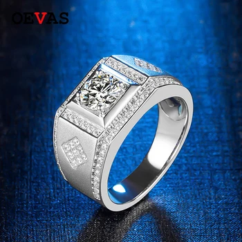 

OEVAS Real 1 Carat D Color Moissanite Men Ring 100% 925 Sterling Silver Sparkling Wedding Engagement Party Fine Jewelry Gifts