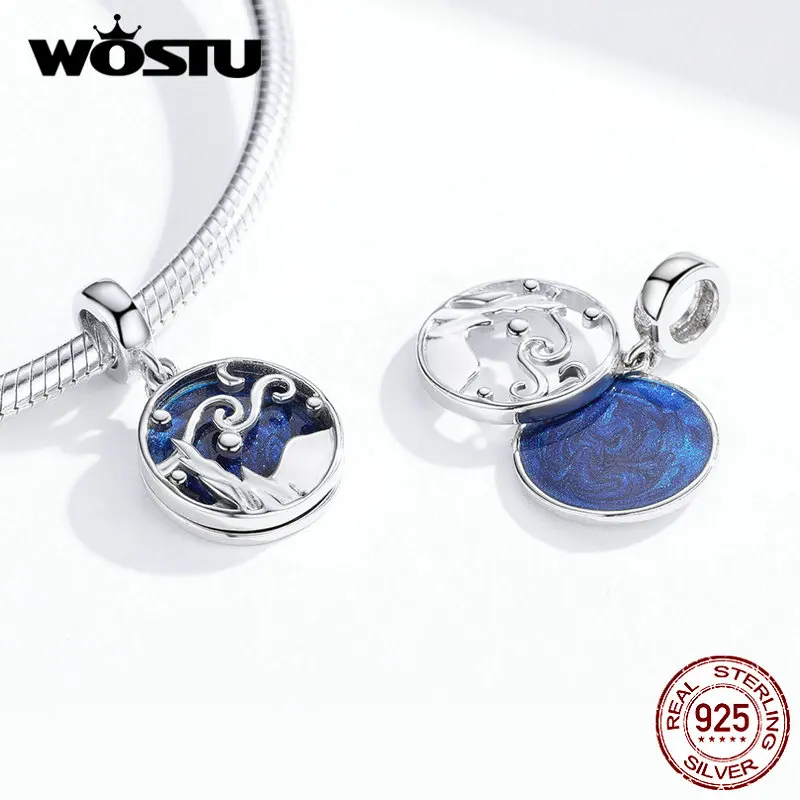 WOSTU, новая мода, 925 пробы, серебро, звездное небо, голубые шармы, подходят к оригинальному браслету, кулон, бусы, Аутентичные, S925 ювелирные изделия CQC1389