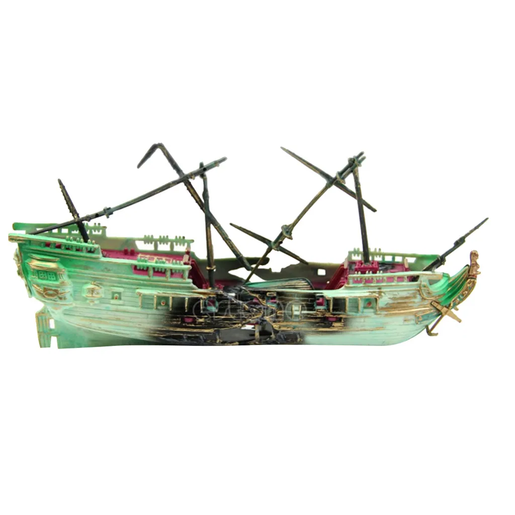 Large Aquarium Decoration Boat Plactic Aquarium Ship Air Split Shipwreck Fish Tank Decor Wreck Sunk 24x6x13cm Ornaments#LR2