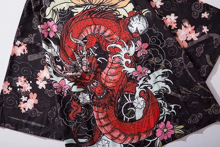Летний японский стиль Ukiyo-E халаты кардиган-кимоно рубашка для мужчин и женщин кимоно свободный крой три четверти рукав рубашка пальто