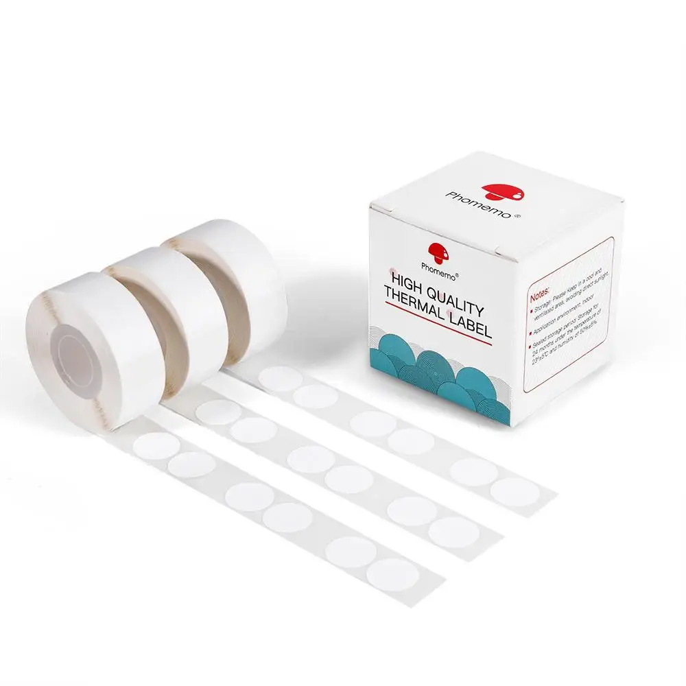 Phomemo 라운드 자체 접착 열 인쇄 용지, Phomemo D30 라벨 프린터용, 660 라벨 3 롤, 14x14mm 스티커 용지