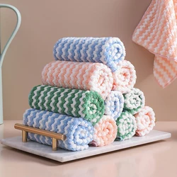 3PCS Microfiber Stripe Kitchen Clean Towel Highly Absorbent Thickened Wipe Cloths Oil and Dust Cleaning Rag Scouring Pad