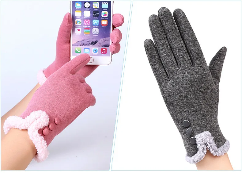 Женские зимние перчатки женские модные теплые хлопковые перчатки для сенсорного экрана перчатки Цветочные кружевные варежки с бантом