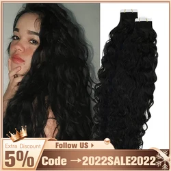 VeSunny Curly Hair Extensions Tape Ins Natural Black Curly Human Hair Extensions Skin Weft Kinky Curly Tape in Hair Extensions