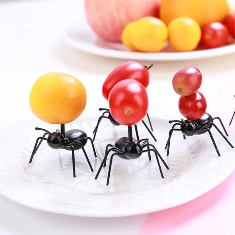 12 шт./компл. Мини Фруктовый Ant вилка Столовые приборы Пластик Десертные Вилки для торта Еда Палочки Настольная лампа для вечерние украшения Кухня инструменты