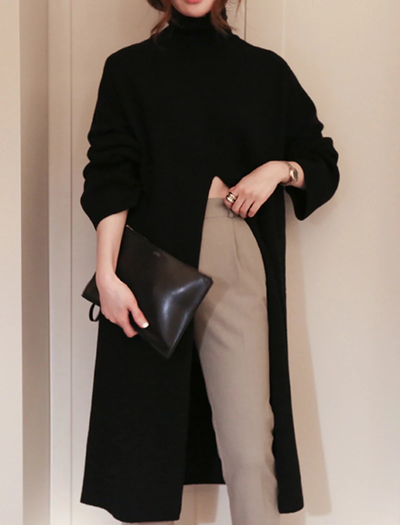 Fashion Women Black Turtleneck Sweater 