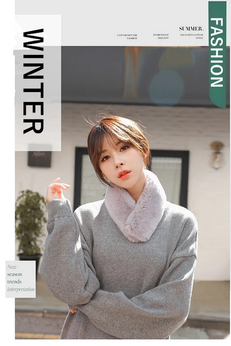 Корейская версия новая женская элегантная и простая цельная кожа втягивающая Пряжка шарф из меха кролика рекс зимний женский шерстяной шарф