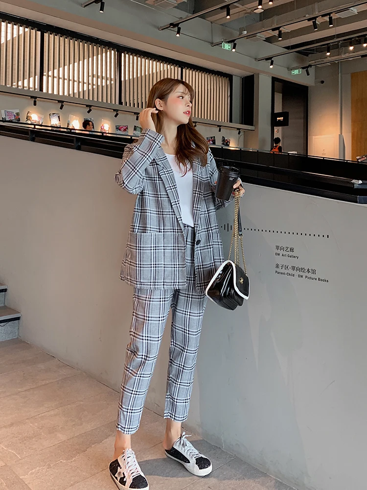 2019 женские костюмы повседневные брючные для женщин женский клетчатый Блейзер
