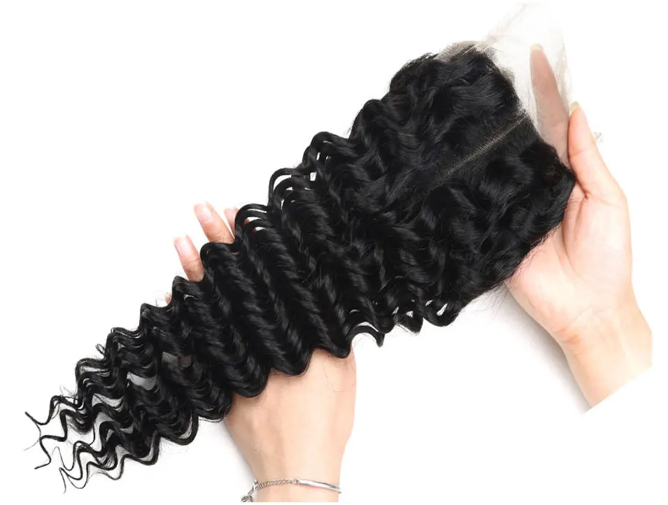 Cabelo de Cranberry Perucas de Cabelo Humano para as Mulheres Fechamento do Laço Onda Profunda Encerramento Peruca Remy Brasileiro Pré Arrancado Linha Fina 4x4 100% 4 Cheap Apliques com cabelo humano