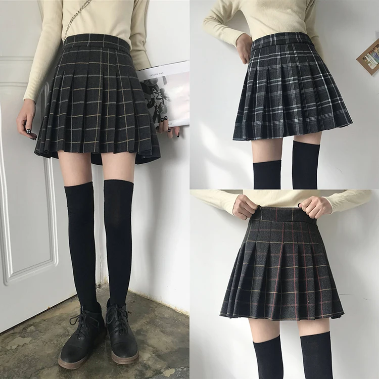 Утолщенная молочная чайная клетчатая юбка брюки шерстяная юбка осень и зима новая Повседневная Высокая талия для женщин