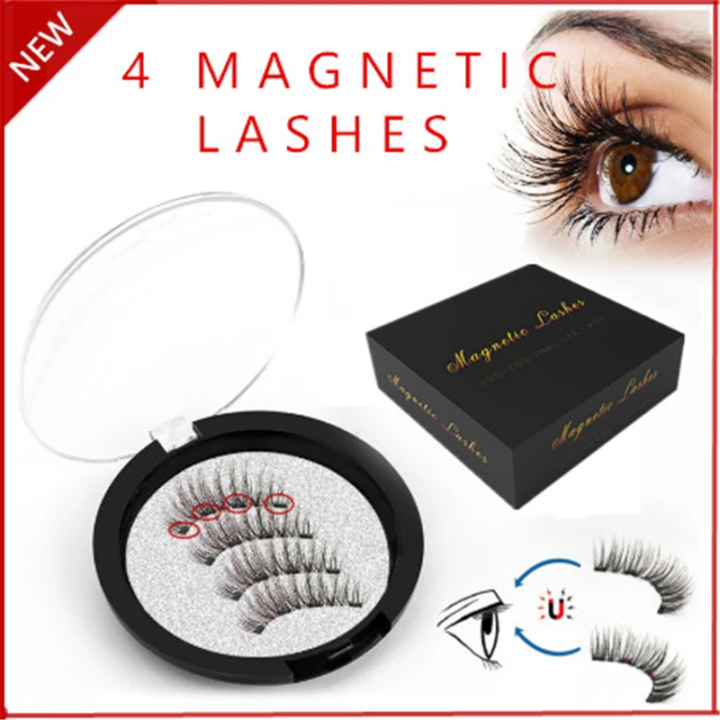 

Magnetic eyelashes with 4 magnets handmade 3D magnetic lashes extension false eyelashes magnetic eye lashes with gift box -24P-4