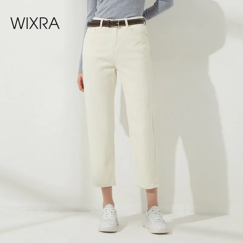 Женские джинсовые брюки с поясом Wixra повседневные свободные высокой талией и