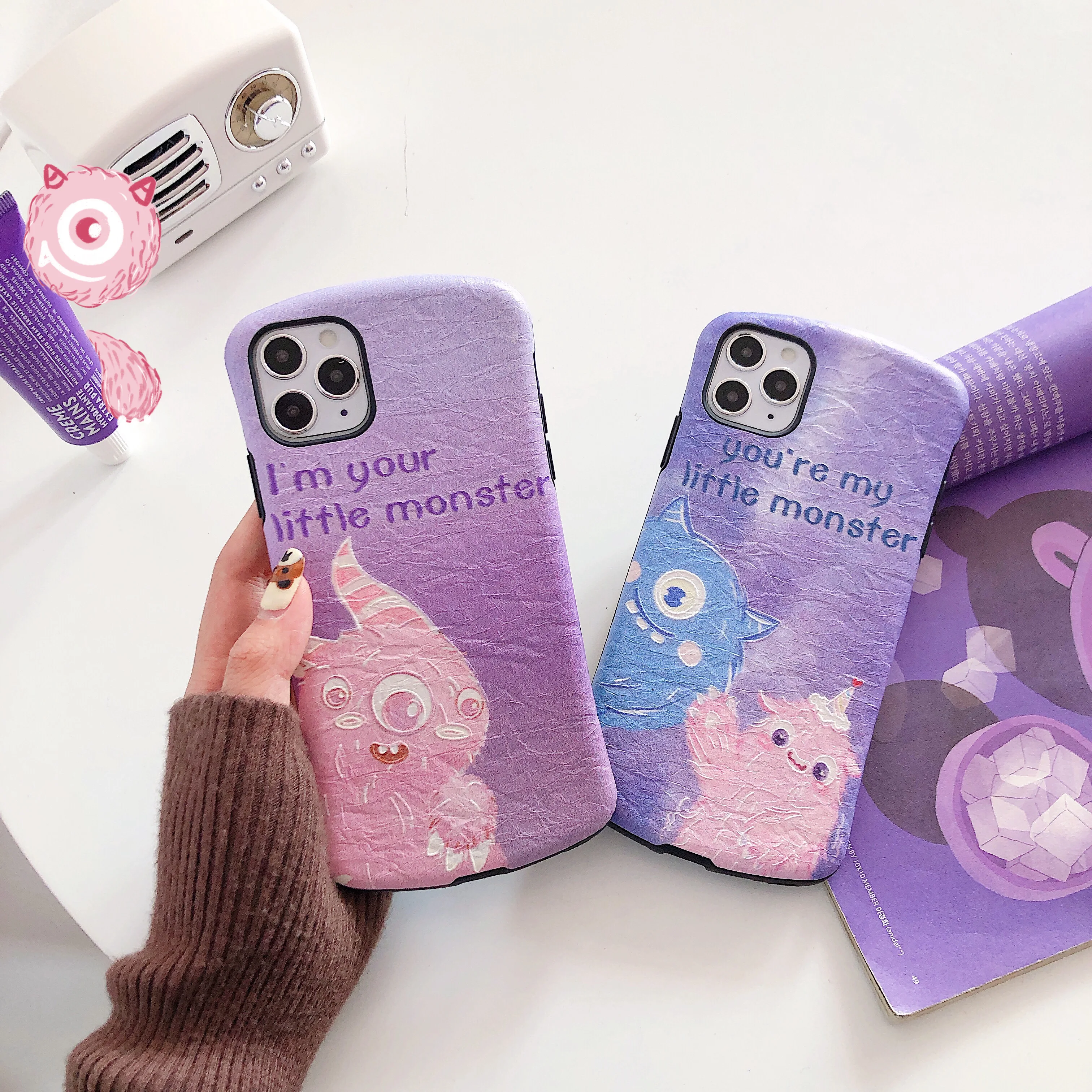 

The New cute Cartoon Small waist Relief Anti-fall Xiao Monster For iphone 7 8Plus iphone X XR 11 pro MAX Case Cover Phone Case
