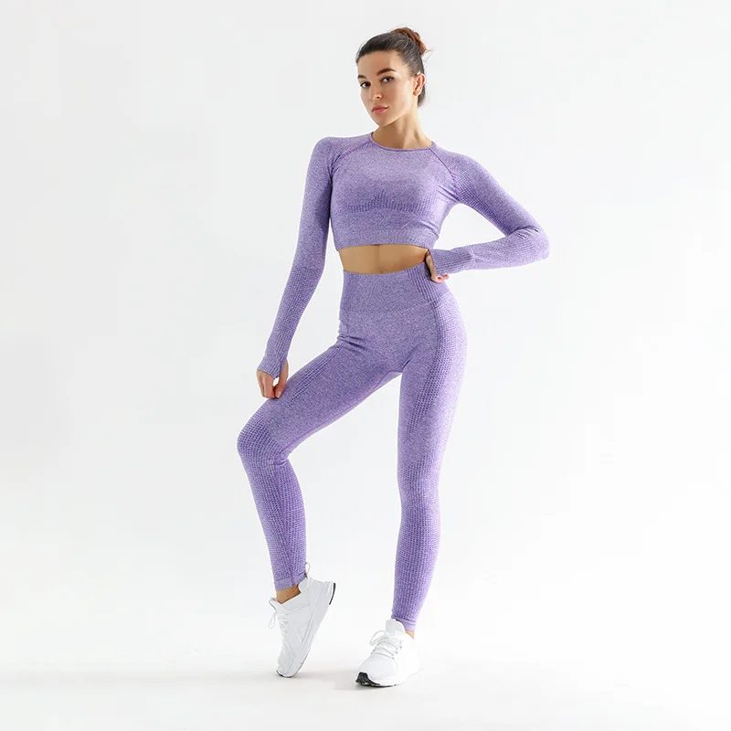 

2 Pcs Yoga Set Women Gym Female Clothes Tracksuit Women Fitness Long Sleeve Yoga Shirts High Waist Pants Seamless Leggings