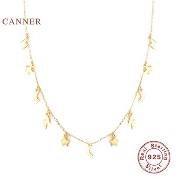 

CANNER Stars Moon Lightning 925 Sterling Silver Necklace For Women 2020 Gold 18k Jewelry Chain Choker Necklace Bijoux Collar