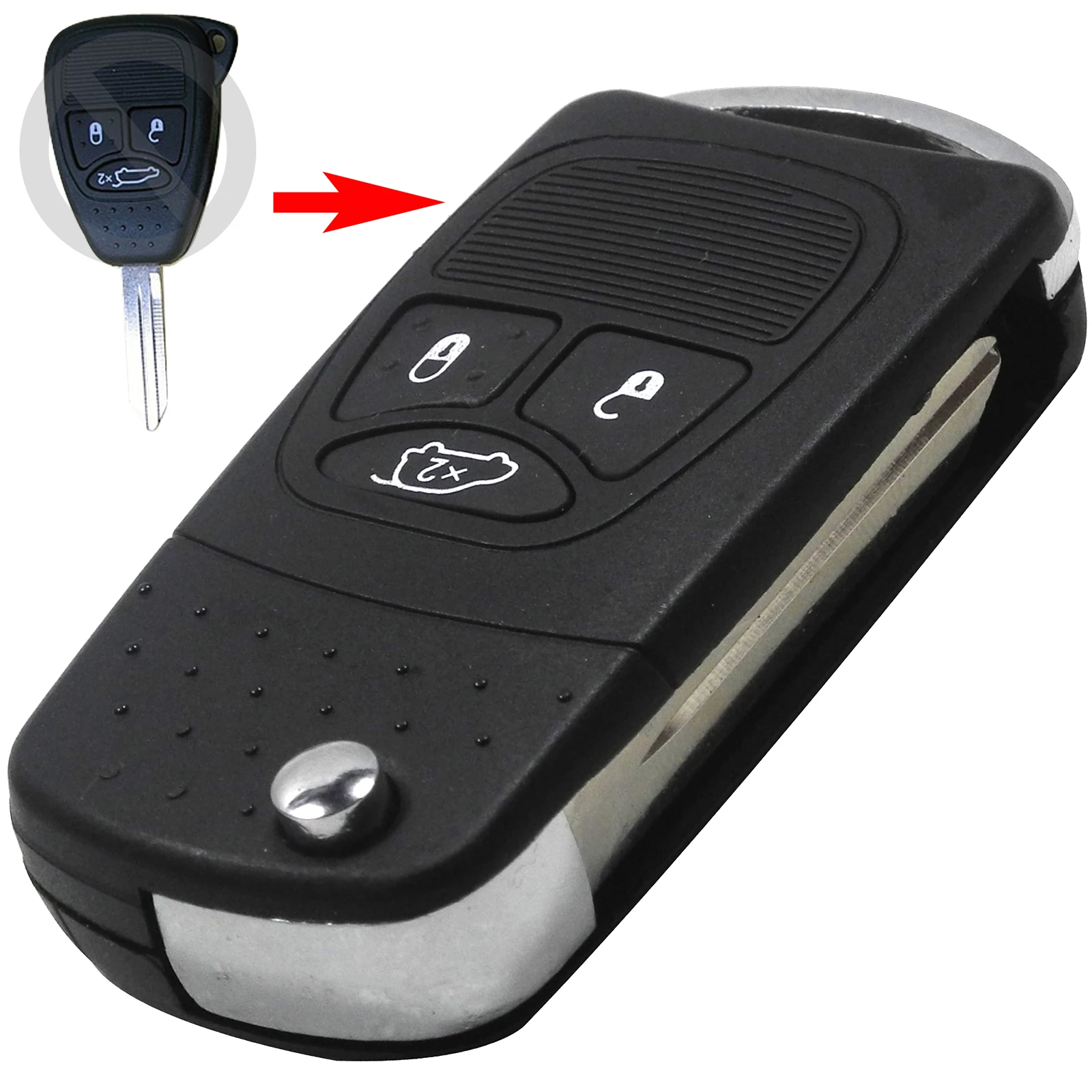 

jingyuqin 3 Buttons Flip Folding Remote Key Shell Case for Chrysler for Dodge for Jeep PT Cruiser Replacement Car-styling