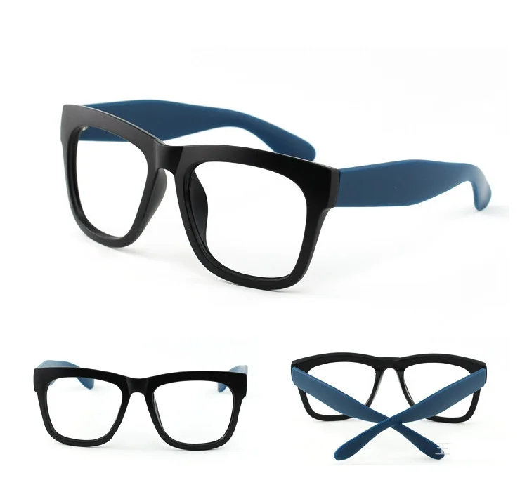 Vazrobe(без линз) оправа для очков для мужчин и женщин, поддельные очки для мужчин и женщин, большие толстые PC очки, черные винтажные Ретро большие - Цвет оправы: blue temple