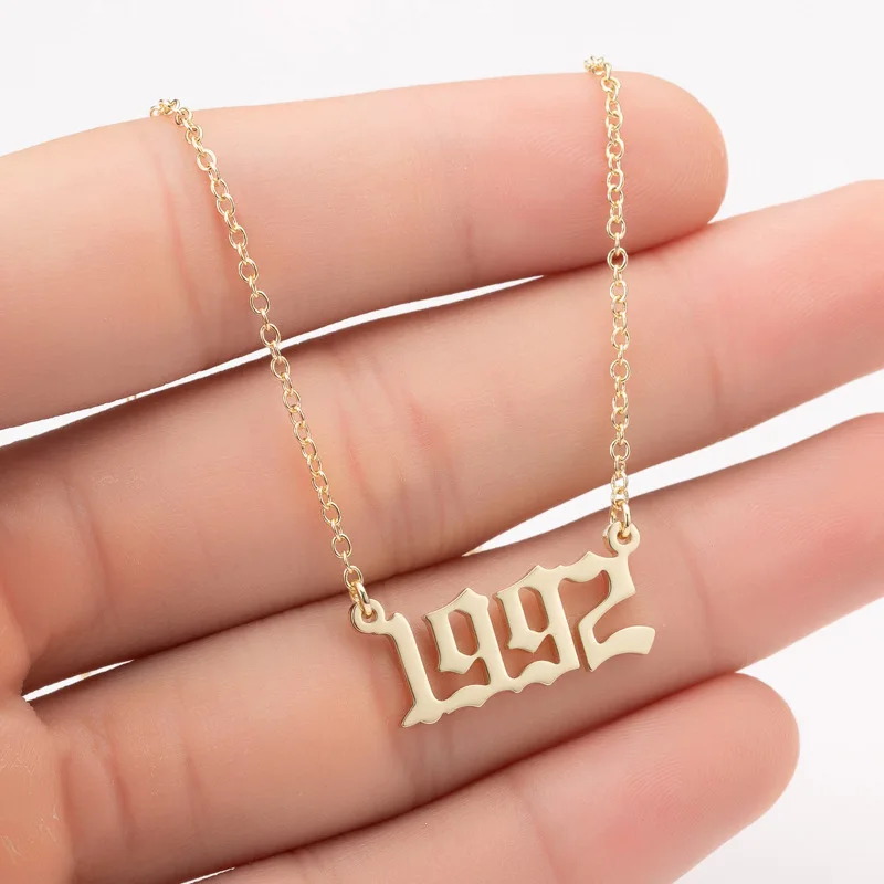 1992 Women Personalized Necklace Special Date Year Number Necklace girl1994 1995 1996 1997 1998 1999 from 1980 to 2002 chain Jewelry - Окраска металла: 1992