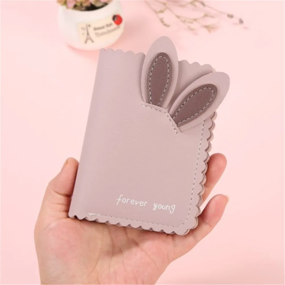 Purple Модный корейский женский кошелек короткий милый кошелек с заячьими ушками - Цвет: Purple