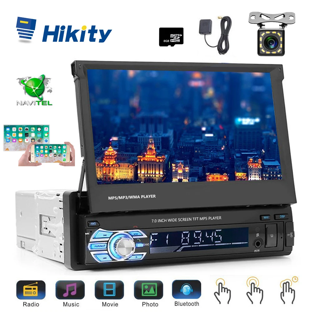 Автомагнитола Hikity Podofo 1DIN mp5 плеер GPS навигация мультимедийная автомобильная