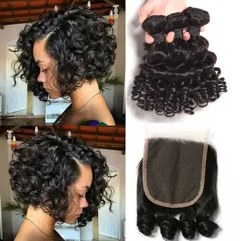 SayMe Bouncy Curly 3 4 Bundles With Closure Funmi Brazilian Hair Weave Bundles With Closure Remy Human Hair Bundles With Closure 1