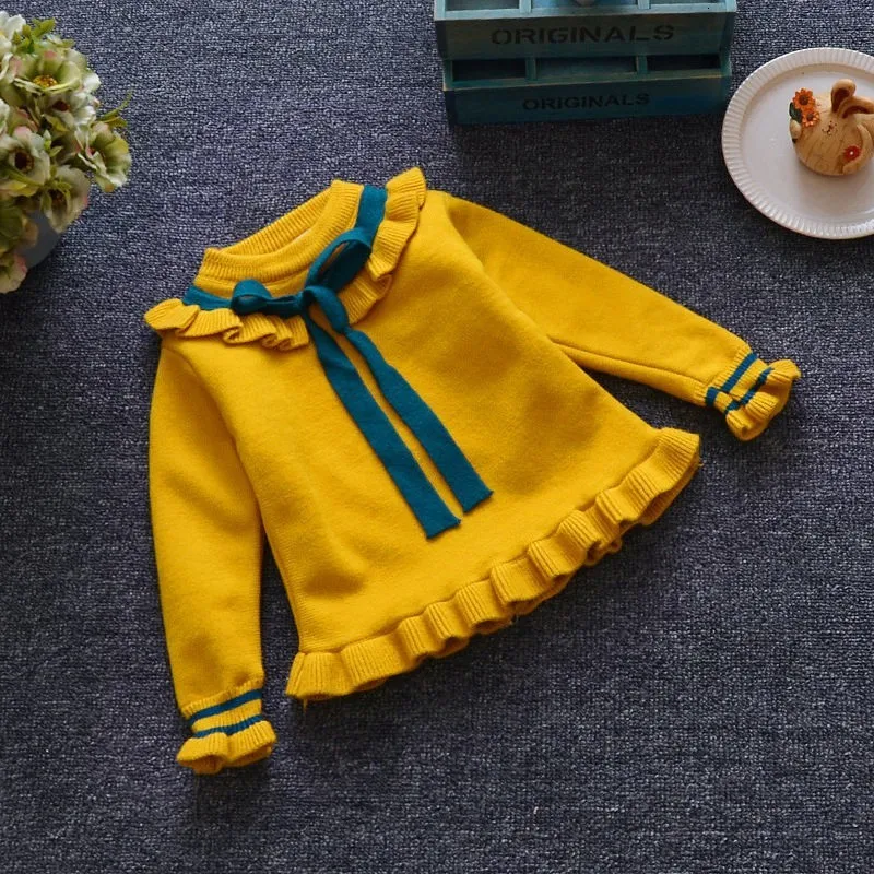 Зимний свитер для маленьких детей; сезон осень; Новинка; модные хлопковые плотные топы для девочек; одежда для маленьких девочек; бархатный пуловер; свитер - Color: Yellow