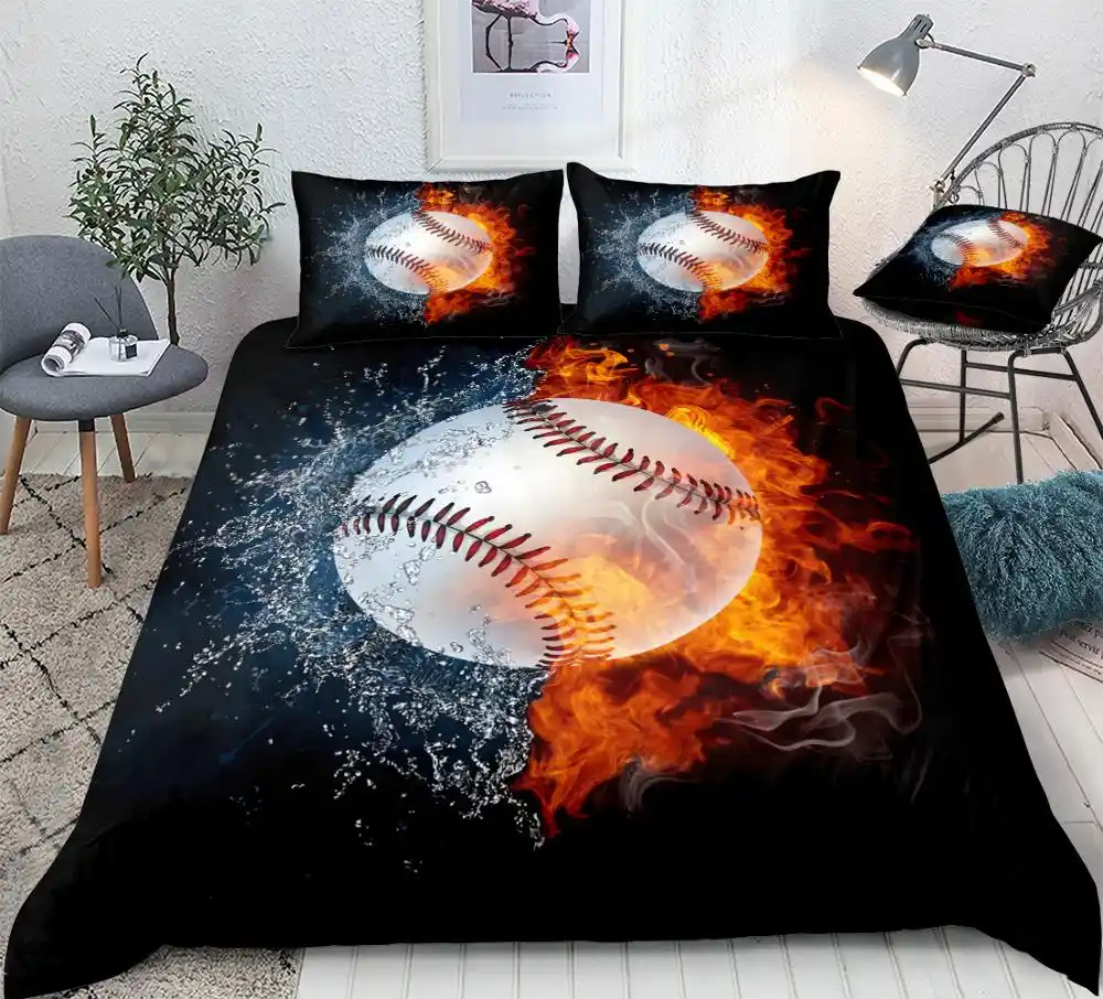 3d Baseball Duvet Cover Set Mlb Style Bedding For Boy Black