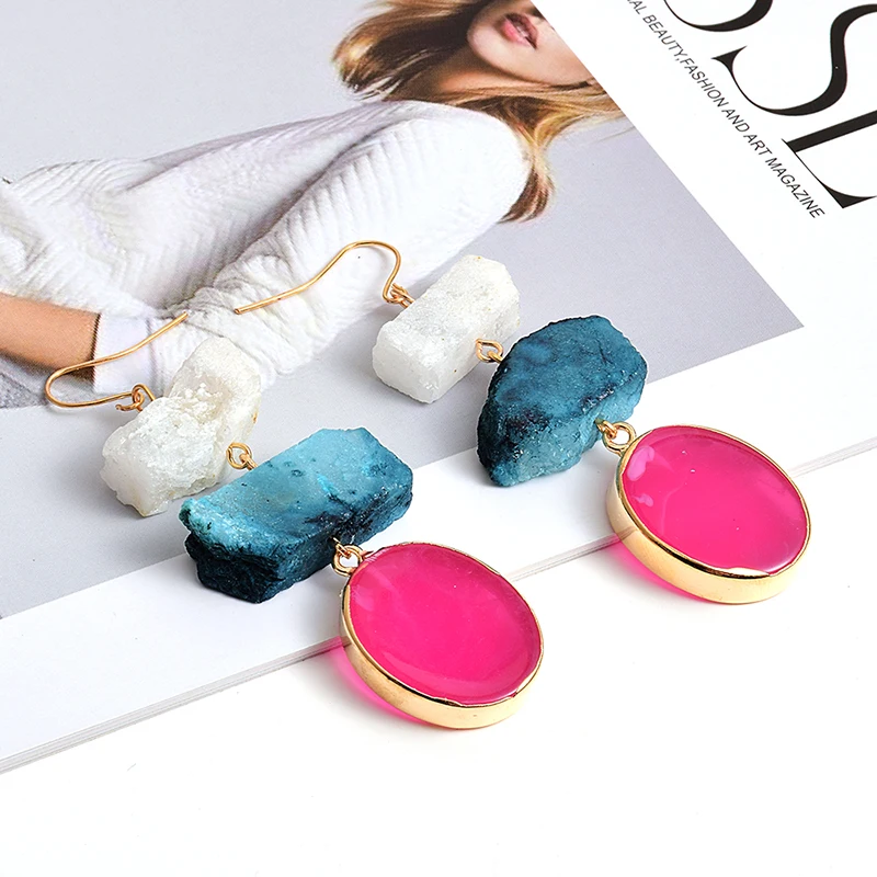 New Arrival Colorful Irregular Natural Stone Long Earrings High-quality Fashion Trend Drop Earring Wholesale Jewelry For Women