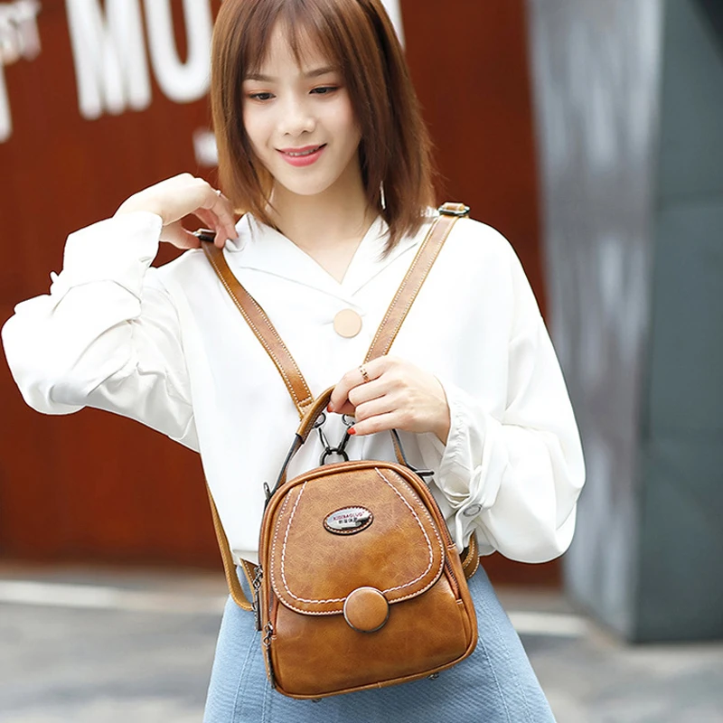 New Harajuku Style All match Fashion Girl Lady School Bags Solid Color Soft  Leather Ladies Shopping Travel Bags Women Small Bac