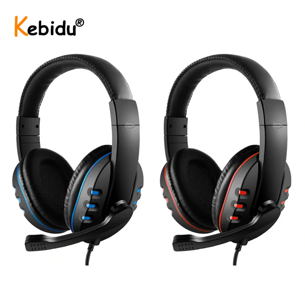 Kebidu Stereo 3 5mm Wired Headphones with Mic Adjustable Over Ear Gaming Headsets Earphones Low Bass Stereo for PS4 Xbox One PC