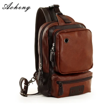 

Travel Men Leather Chest Crossbody Bags Shoulder Waterproof Backpacks Fashion Outdoor Business Casual Bag With Earphone Hole