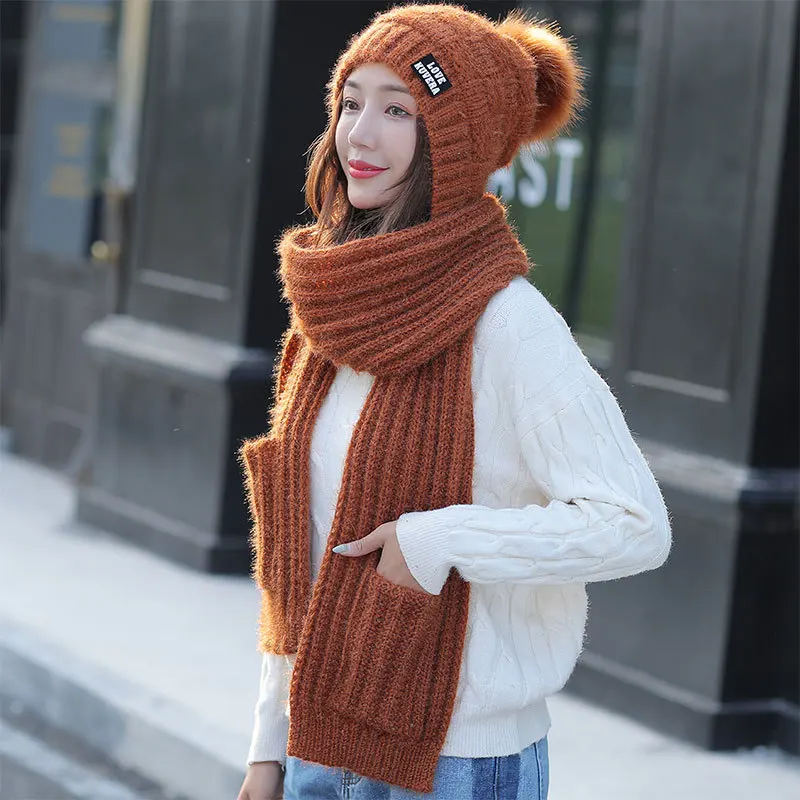 Осень-зима, женские шапки, модные брендовые шапки, шарф, вязаные, две части, для женщин, Gorros, повседневная шапка, шарф, Chapeu Feminino Bonet - Цвет: orange