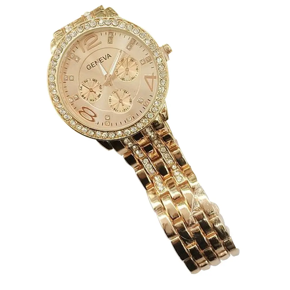 

Women's Watch Three-Eye Alloy Watch Gold Fashionable Casual Business Round Dial Watches for Female Gift
