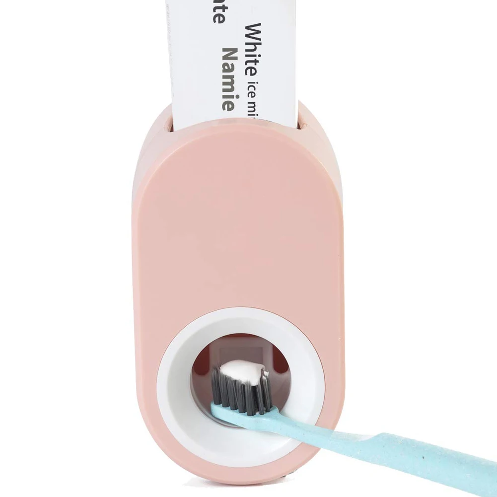 Автоматический диспенсер для зубной пасты Пылезащитная настенная подставка для зубных щеток соковыжималка для зубной пасты для семьи универсальная для ванных и туалетных комнат - Цвет: Pink