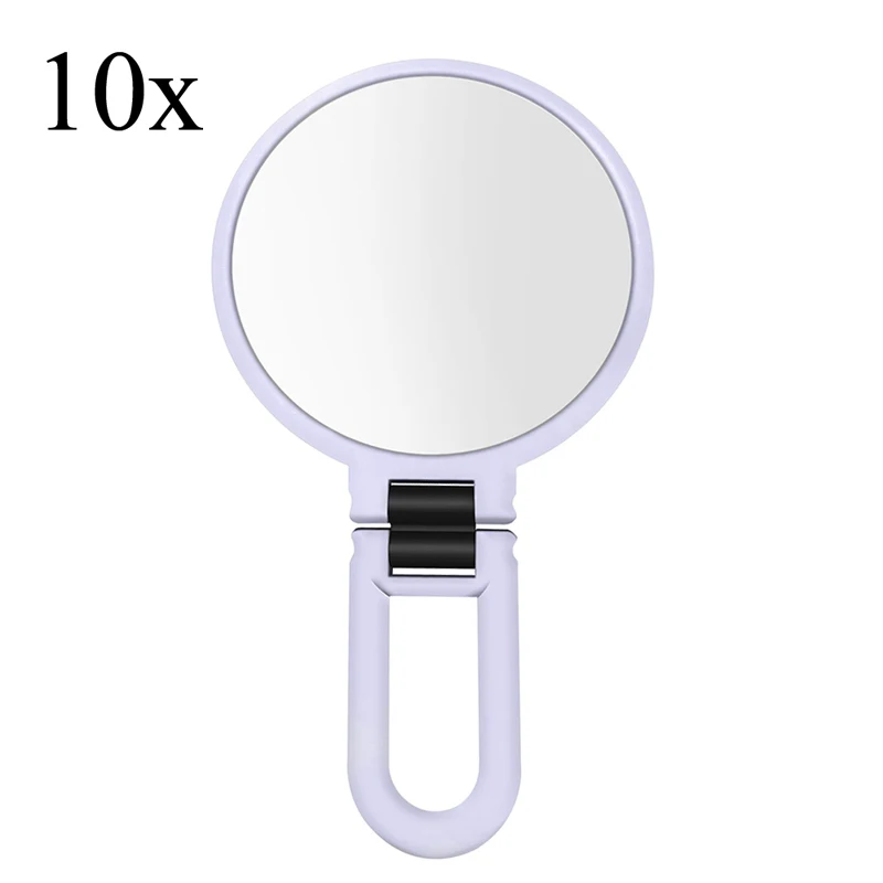 purple 10X 2/3/5/10X увеличительное ручной туалетный столик с зеркалом для макияжа для путешествий складное круглое Форма зеркало-Двусторонняя пьедестал зеркало для макияжа - Цвет: purple 10X