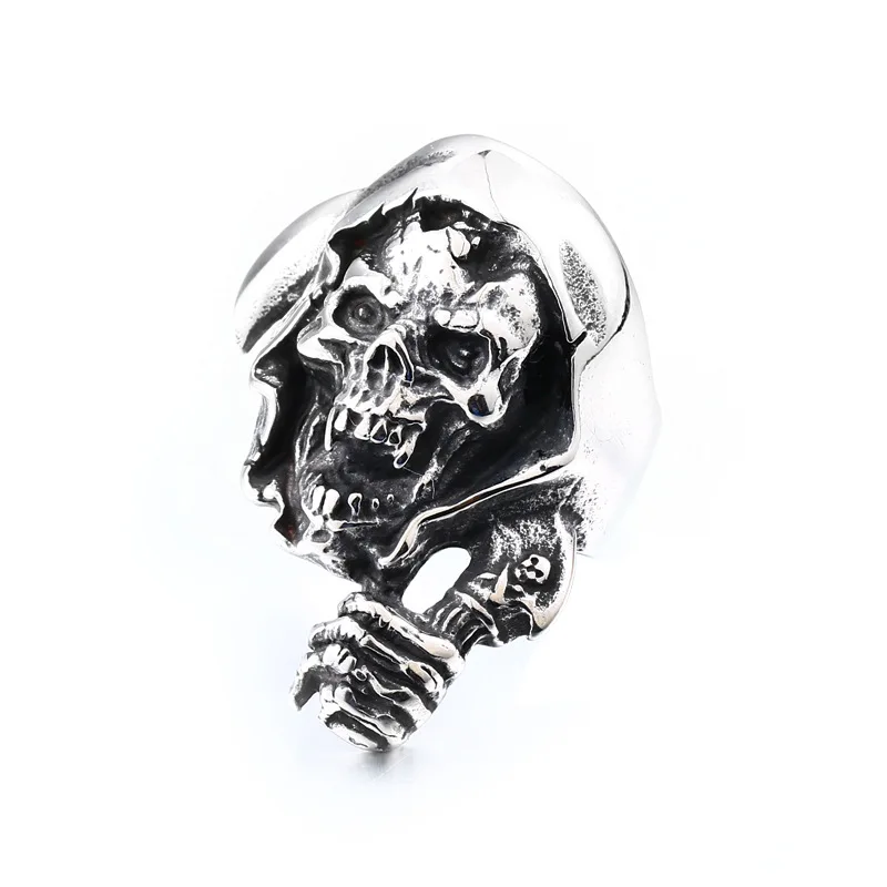 Retro Mens Rings 316L Stainless Steel For Male Boyfriend Biker Jewelry Golden Blue CZ Crystal Stones Skull Eagle Ring 2021 New