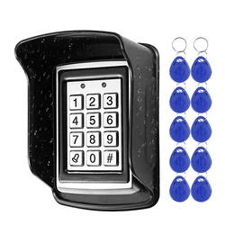 Teclado de Control de acceso de Metal RFID, cubierta impermeable para abrir puertas al aire libre, sistema de cerradura electrónica, 10 Uds., llaveros EM4100