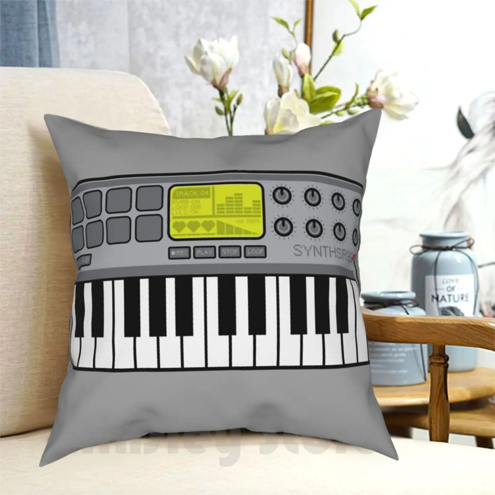 Synth Midi Controller-Retro Grey Pillow Case Stampato Home Soft Fodera Per Cuscino Fai Da Te Akai Mpc Midi Campionatore Campioni Sequencer