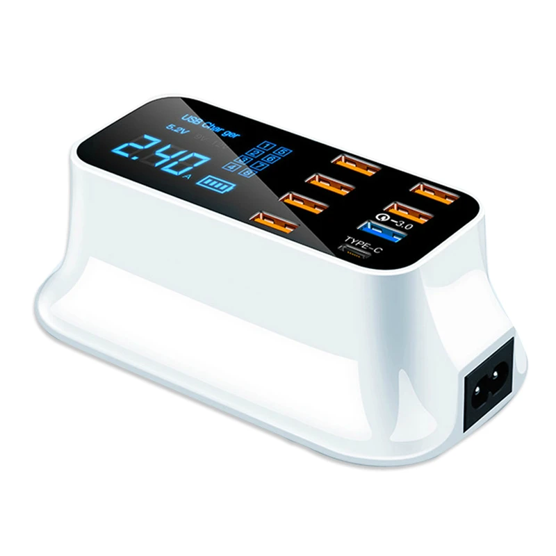 KSTUCNE QC3.0 Quick Charge 40W 8-Порты и разъёмы USB Зарядное устройство Тип C PD Зарядное устройство Smart светодиодный Дисплей USB адаптер быстрой зарядки для телефонов и планшетов - Тип штекера: White