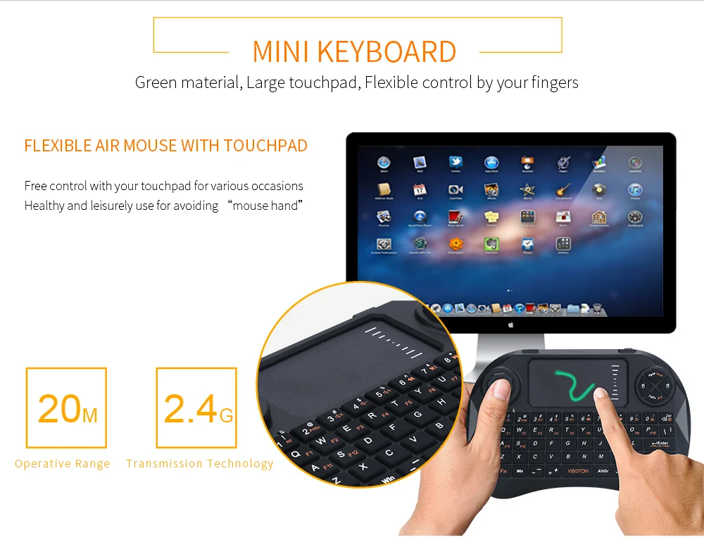 VIBOTON Английский 2,4 ГГц Беспроводная клавиатура язык мини клавиатура тачпад мышь комбо для ТВ коробка мини ПК PS3 игровая коробка