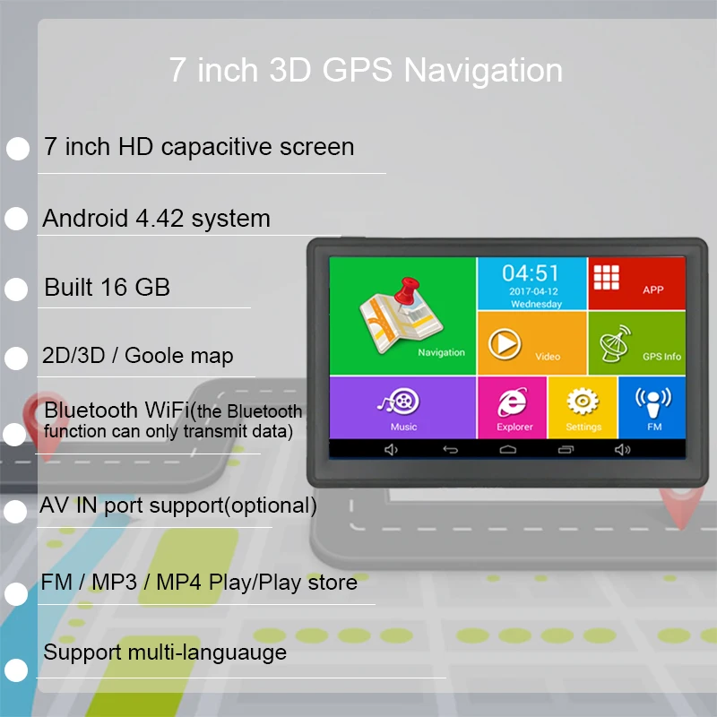 Автомобильный Gps навигатор 7 дюймовый Android 16 ГБ Wifi сенсорный экран Sat Nav Бесплатная