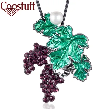 

Vintage Plant Jewelry Long Necklace for Women Purple Grape Green Leaf Pendant Rope Chain Jewellery Suspension Choker Hotsale New
