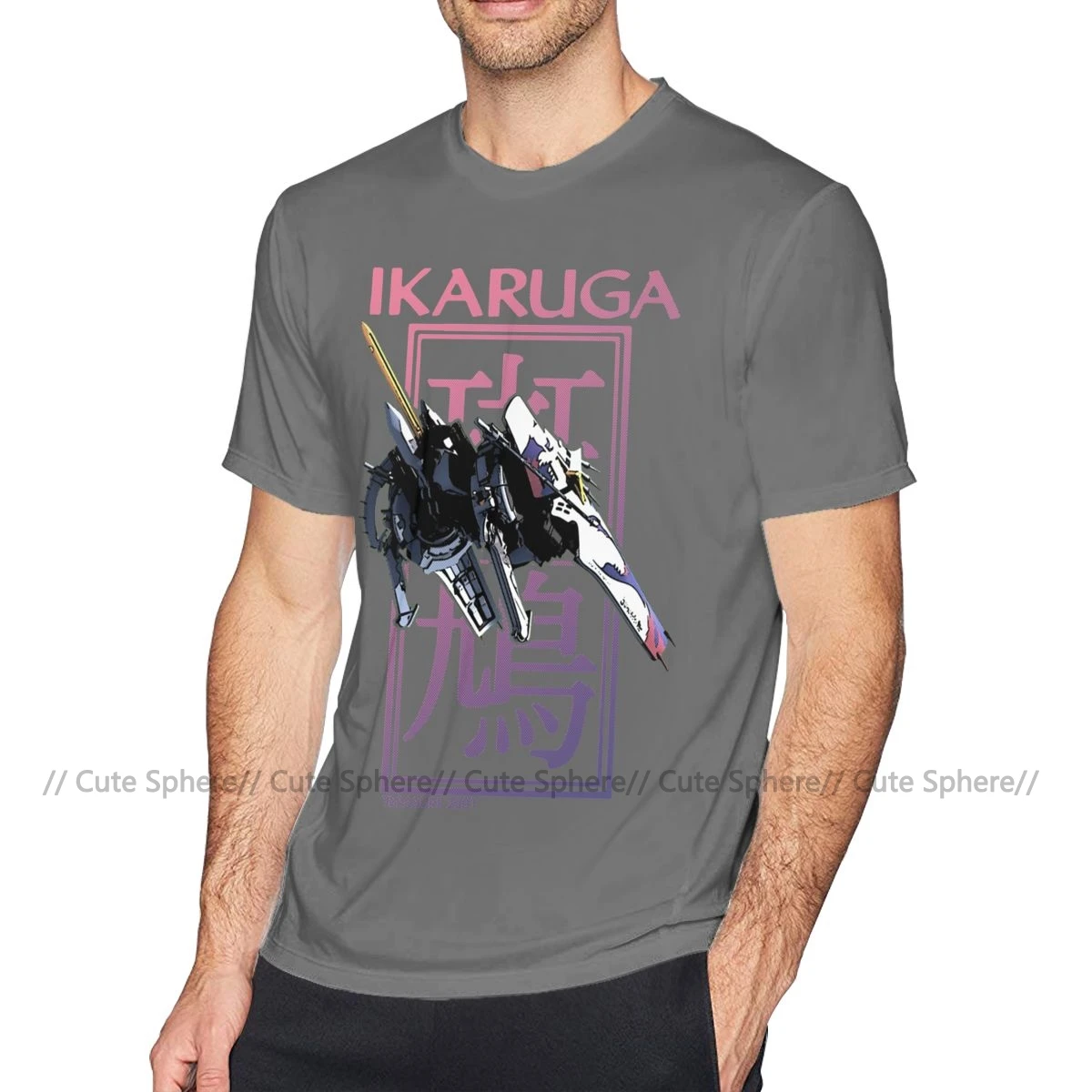 Сияющая футболка Ikaruga, Мужская футболка с коротким рукавом, Милая футболка 6xl, 100 хлопок, принт, Пляжная футболка - Цвет: Dark Grey
