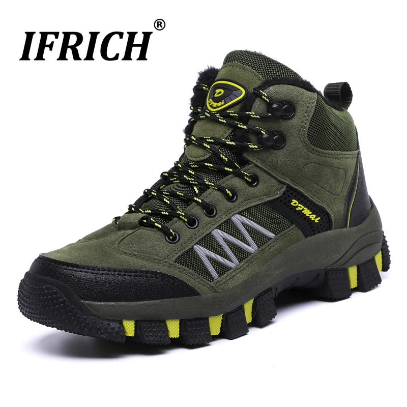 

Mens Mountain Hiking Boots Waterproof Climbing Shoes Winter Snow Boots Alpine Shoes Man Amped Trekking Hiking Sneakers with Fur