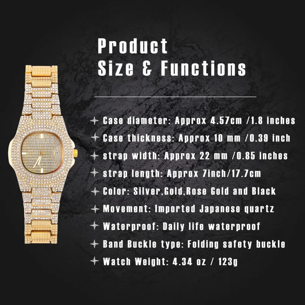 TOPGRILLZ Брендовые Часы со льдом и бриллиантами, Кварцевые Золотые часы в стиле хип-хоп, часы с фианитами, часы из нержавеющей стали