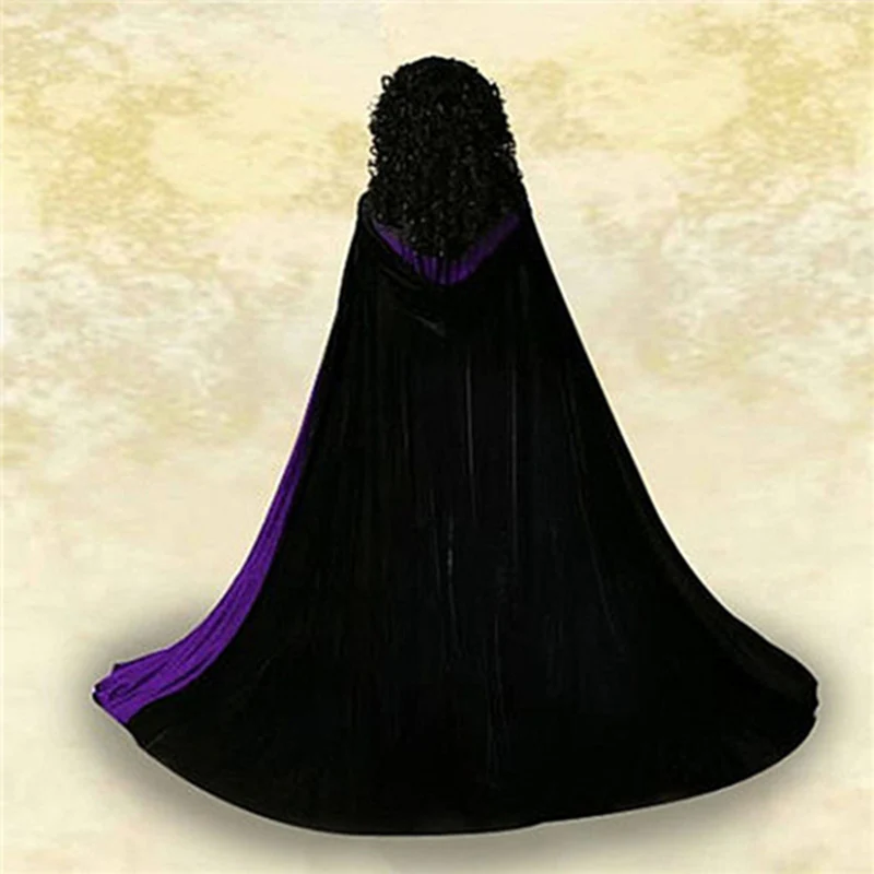 Black - purple Зимний плащ для свадебной вечеринки, длинный вельветовый плащ с капюшоном и шлейфом, свадебная накидка, шаль принцессы, свадебная Бархатная шаль, плащ - Цвет: Black - purple