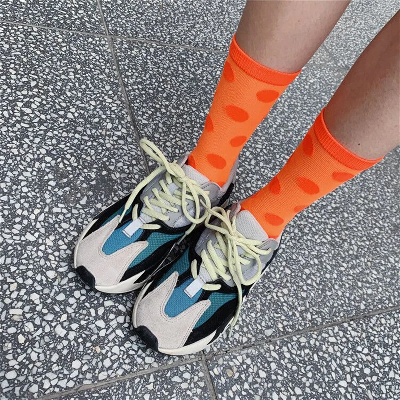 

OMSJ New Candy Color Women Short Transparent Socks Solid Neon Yellow Green Dot Print Sock Streetwear Ankle Sox for Girls Gifts
