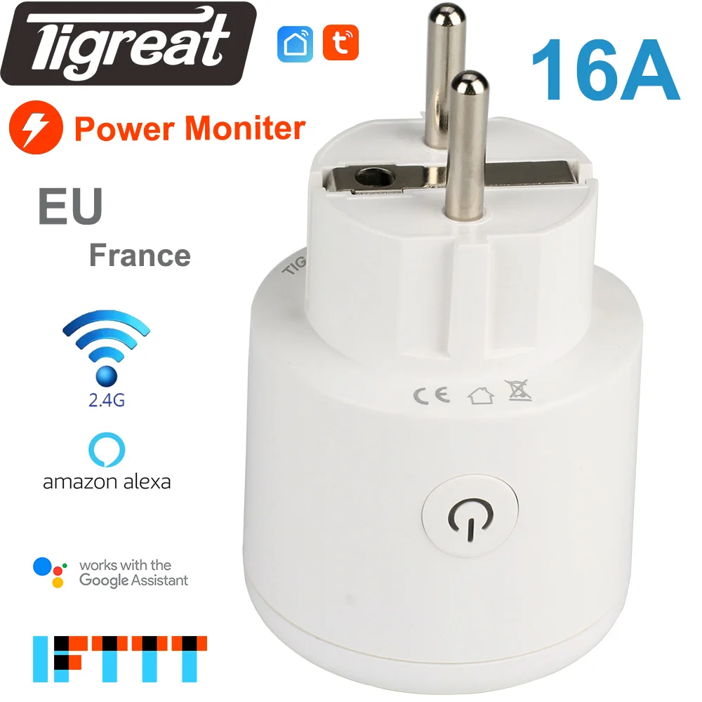 

Smart Plug Wif Socket EU Power Monitor 16A France Timer Remote Control Wireless Tuya Alexa Google Home IFTTT Wifi Outlet Adaptor