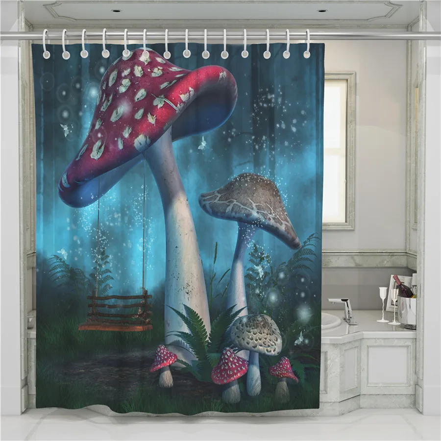 

A Mushroom 3D Shower Curtain Bathroom Waterproof Polyester Printing Curtains for Bathroom Shower Hooks