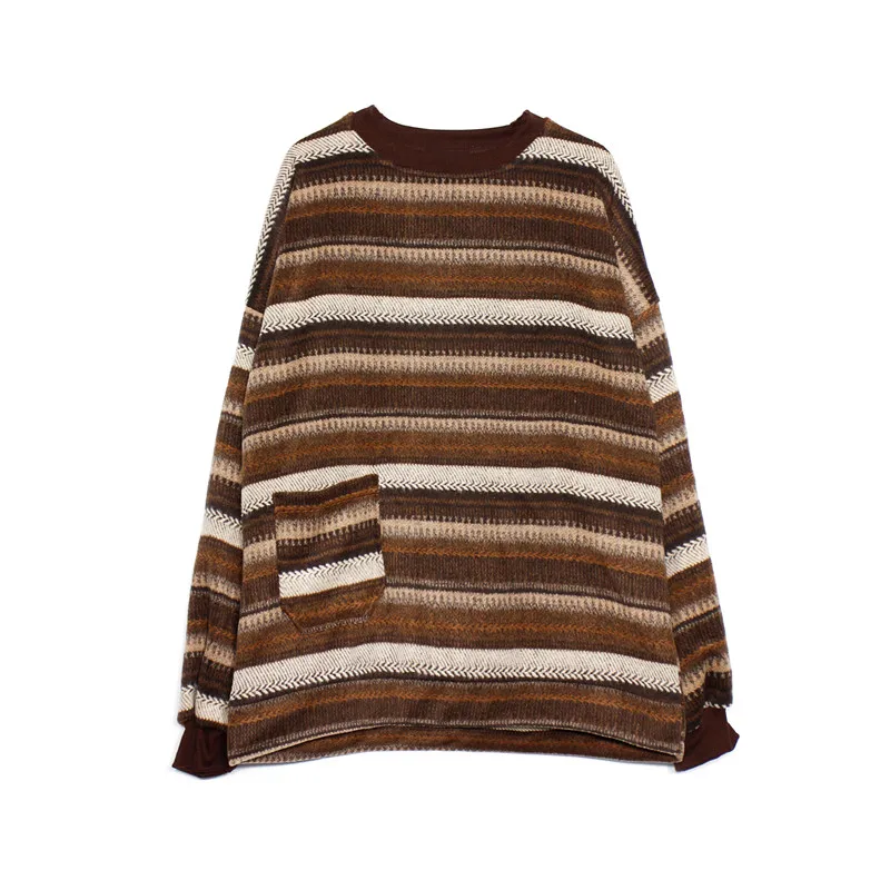 Vintage Oversize Sweater Men Streetwear Grunge Striped Sweater Women Streetwear Hip Hop Pockets Pulls Pullovers Jumpers Knitwear